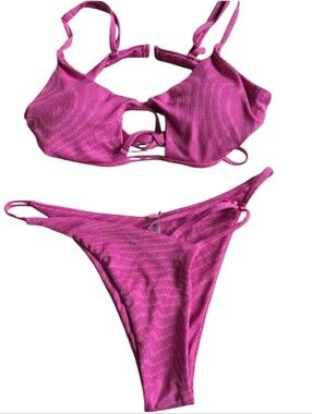 Zaful Size 8 Pink Ribbed Bikini Set